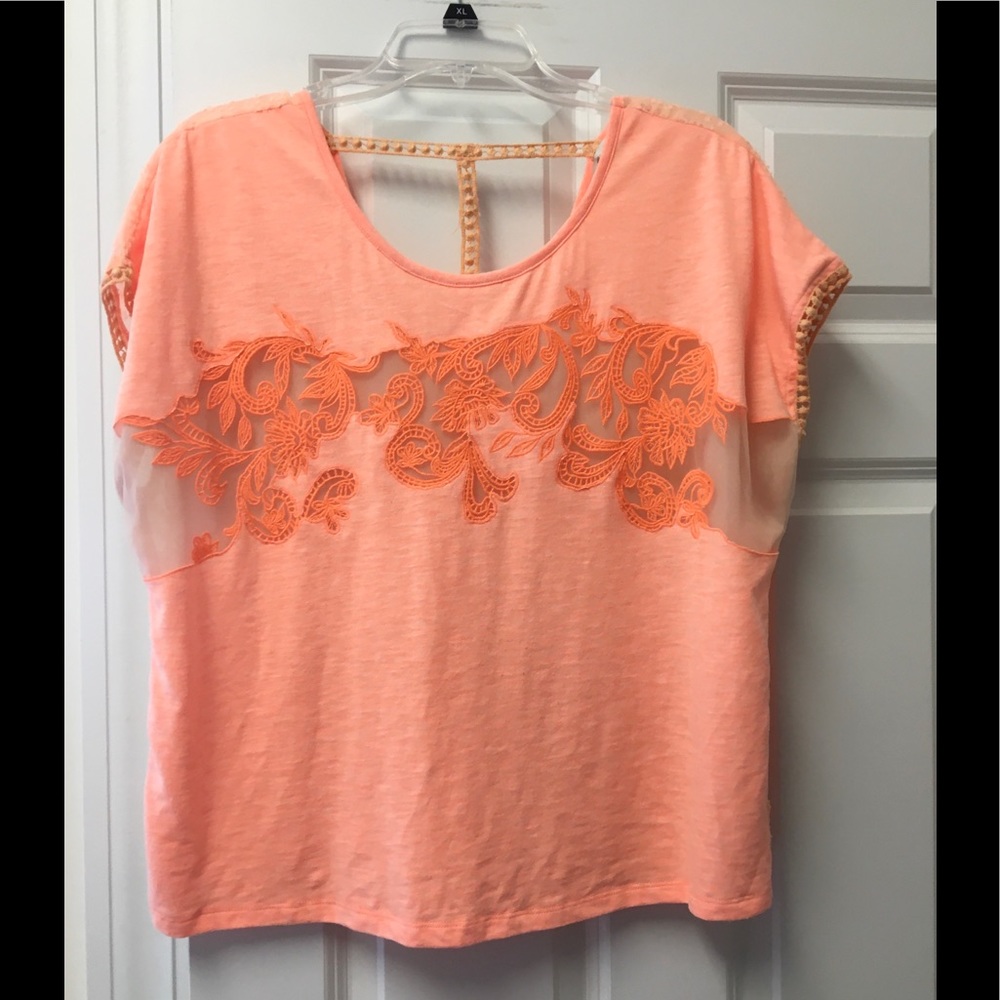 HOST PICK!  Miss Me crochet and mesh inset top!